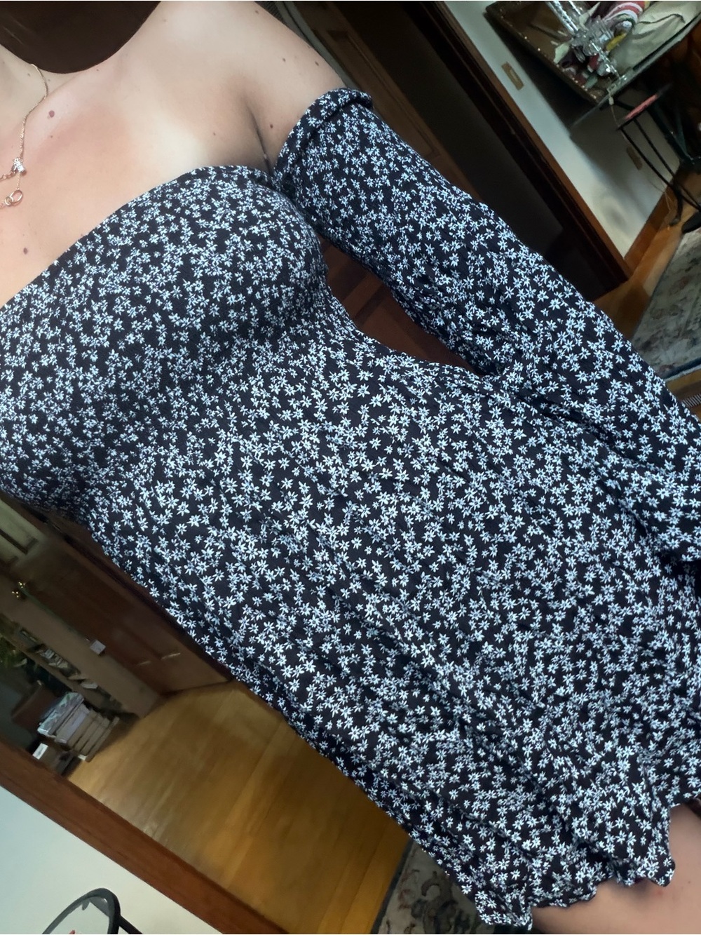 Lulu's Black Off-Shoulder Mini Dress with White Floral Print